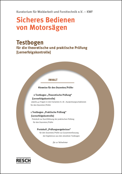 Testbogen für die Prüfung / Lernerfolgskontrolle von Motorsägenführern
